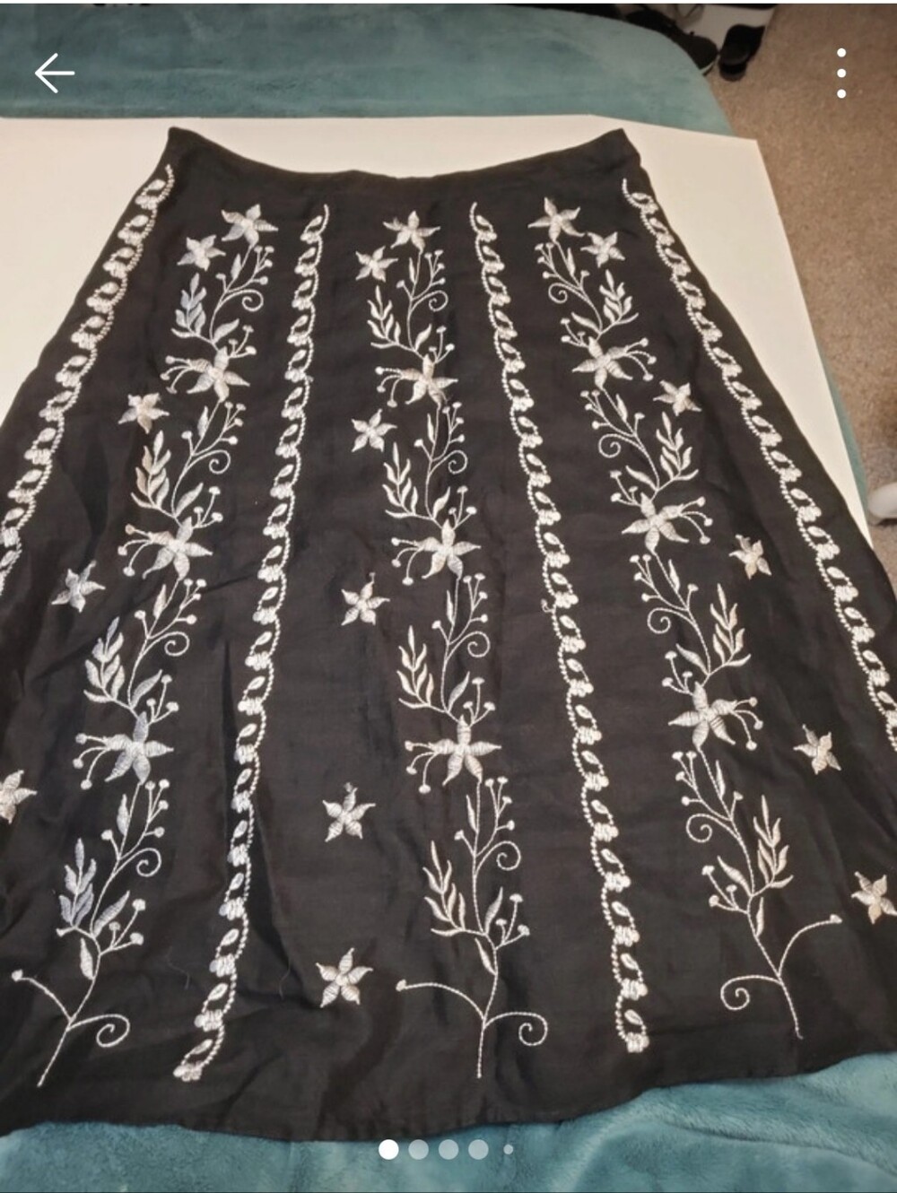 Lucy & Laurel Black A-Line Skirt with White Floral Embroidery